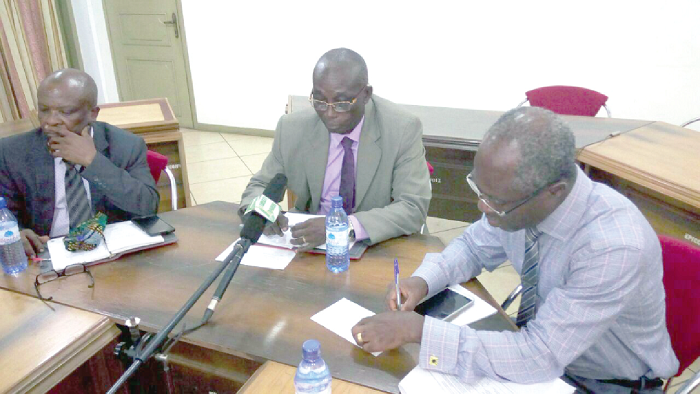  Prof. Nicholas N. N. Nsowah-Nuamah (middle), Rector of the Kumasi Technical University, addressing the staff members